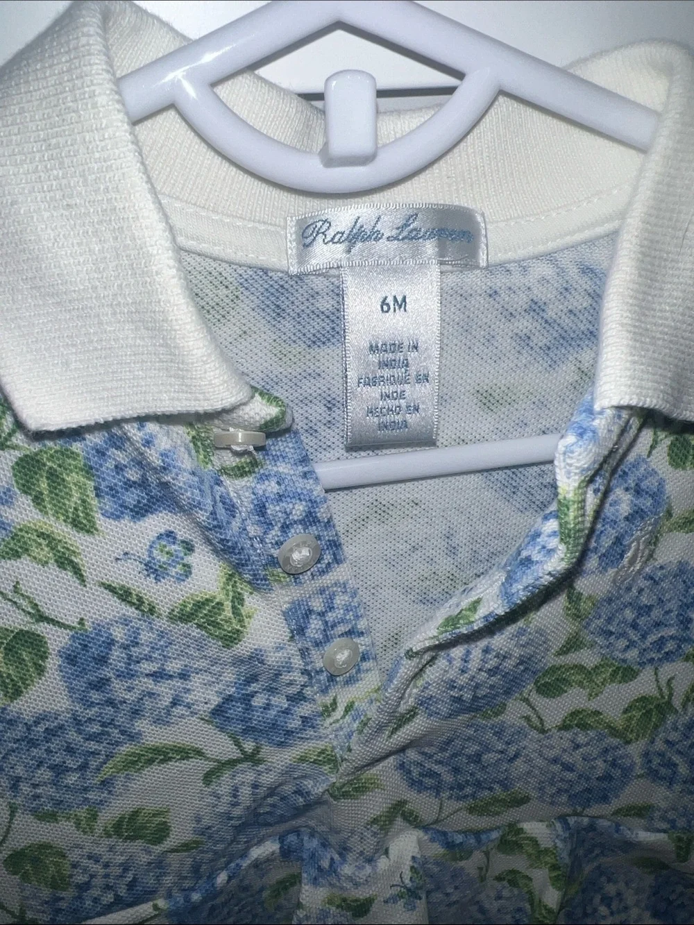 New Ralph Lauren Baby Girls Blue Hydrangea Polo Dress one piece formal 6M new